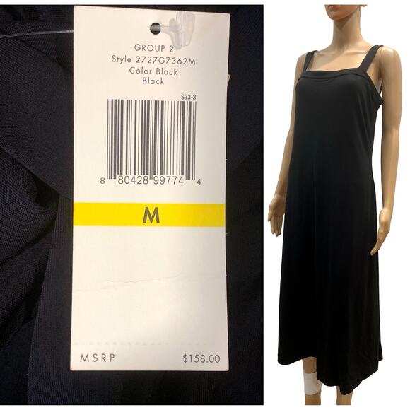 NWT Calvin Klein Black Sleeveless Slinky Square Neck Midi Dress | M - Picture 1 of 10
